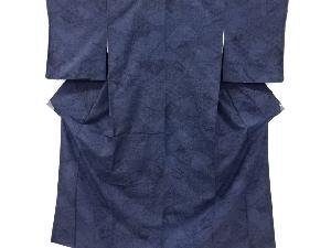 アンティーク　裂取りに草花模様織り出し手織り紬着物